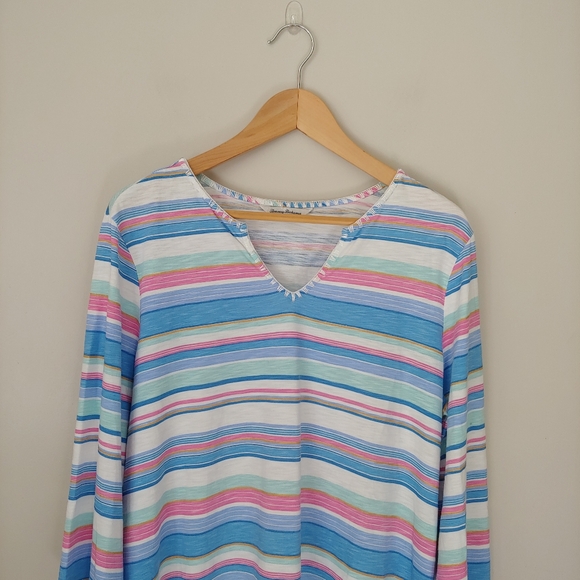 Tommy Bahama Festival Stripe Bell Sleeve Tunic Shirt Striped Size XL Cotton - Picture 7 of 12